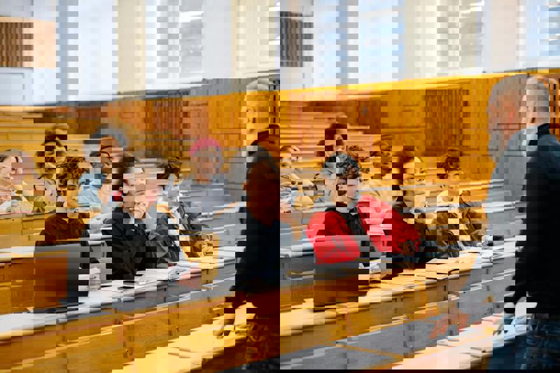 University classroom with students engaged in academic learning